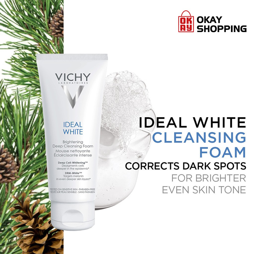 Sữa rửa mặt tạo bọt dưỡng trắng da, giảm thâm nám Vichy ideal white brightening deep cleansing foam 100ml