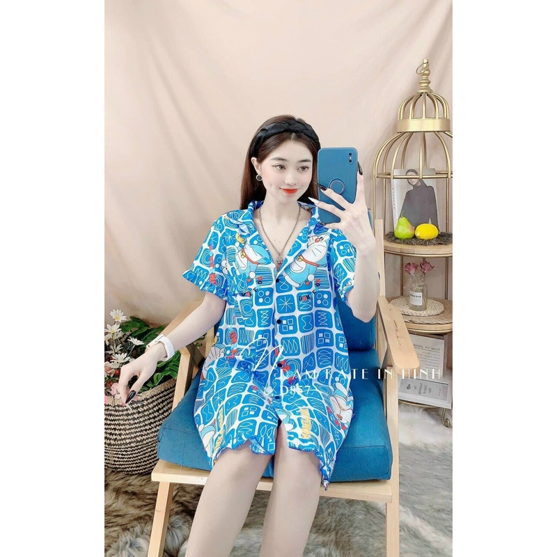 Đầm Ngủ Mặc Nhà Lụa Hàn Hình Gấu Dễ Thương