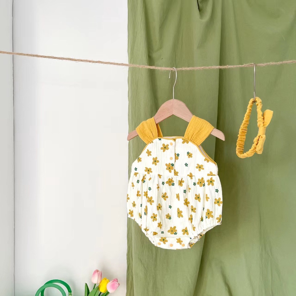 Set body chip 2 dây kèm turban bé gái phong cách mùa hè mát mẻ, chất xô mềm mát