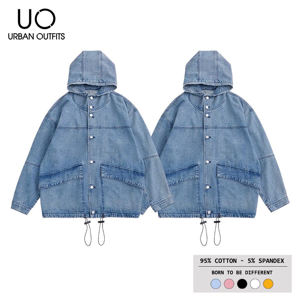 Áo Khoác Jean Nữ Form Rộng URBAN OUTFITS Kiểu Trơn AKO01 Hàn Quốc Outfit Có Nón Mũ Chống Nắng Freesize 100% Cotton Đẹp