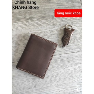 Bóp/Ví nam da bò màu nâu khâu thủ công