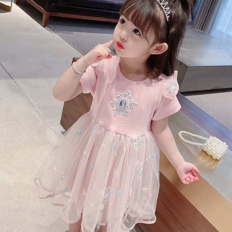 Váy elsa ngắn tay Quảng Châu cho bé gái 10-27kg