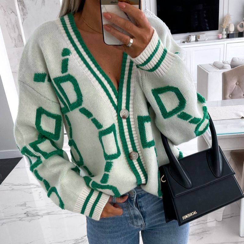 Áo Khoác Cardigan Dệt Kim Tay Dài Cổ Chữ V In Chữ D Phong Cách Harajuku Thời Trang Mùa Thu Cho Nữ