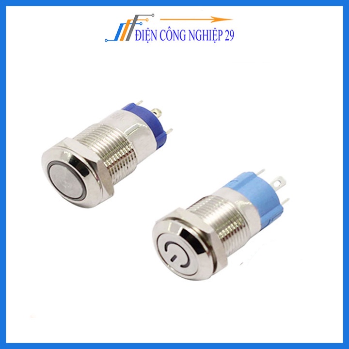Nút Nhấn Đề Sắt Chống Nước Có Đèn Báo 12VDC-12mm Nhấn Nhả