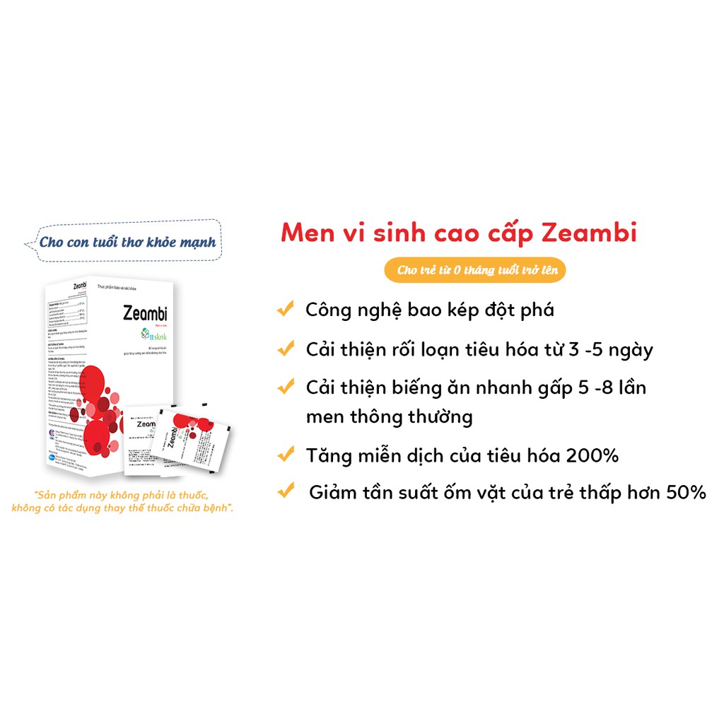 Men vi sinh  ZEAMBI - Bao nang kép, hỗ trợ biếng ăn, tiêu chảy, táo bón, bất dung nạp - Nhập khẩu Anh quốc( Hộp 30 gói )