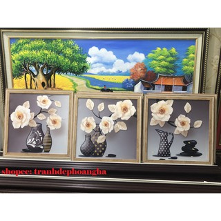 Bộ 3 tranh in canvas treo tường nghệ thuật hot nhất hiện nay tặng đinh treo tranh (Ảnh shop chụp trực tiếp tại cửa hàng)