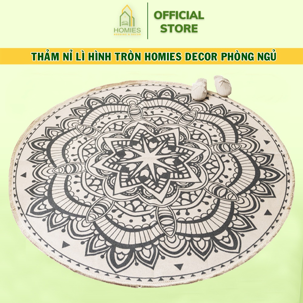 Thảm Nỉ Lì Hình Tròn HOMIES Cao Cấp Đế Cao Su Chống Trơn Trượt - Đường Kính 1M x 1M