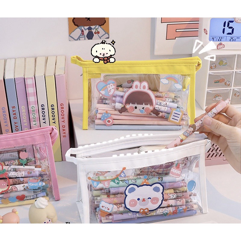 Bóp Viết/ Túi Đựng Dụng Cụ Học Tập - Trang Điểm Trong Suốt Cỡ Lớn Không Thấm Nước