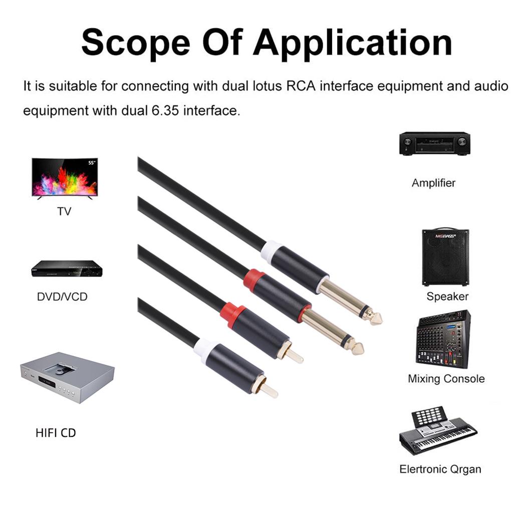 Dây Cáp Chuyển Đổi Hai Phích Cắm 6 35mm TS RCA Đa Phương Tiện MP3 Cho Điện Thoại Thông Minh / Xe Hơi / Văn Phòng