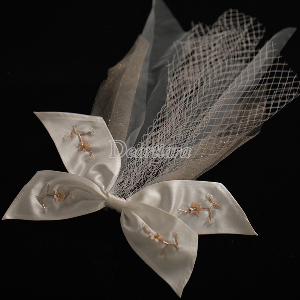Phụ Kiện Cài Tóc Cô Dâu Phối Hoa Và Mạng Che Mặt Thêu Phong Cách Hàn Quốc