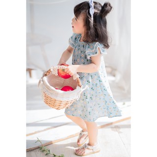 Váy cho bé gái chất thô đũi hoa nhí xanh_1EBD019_ChunChin
