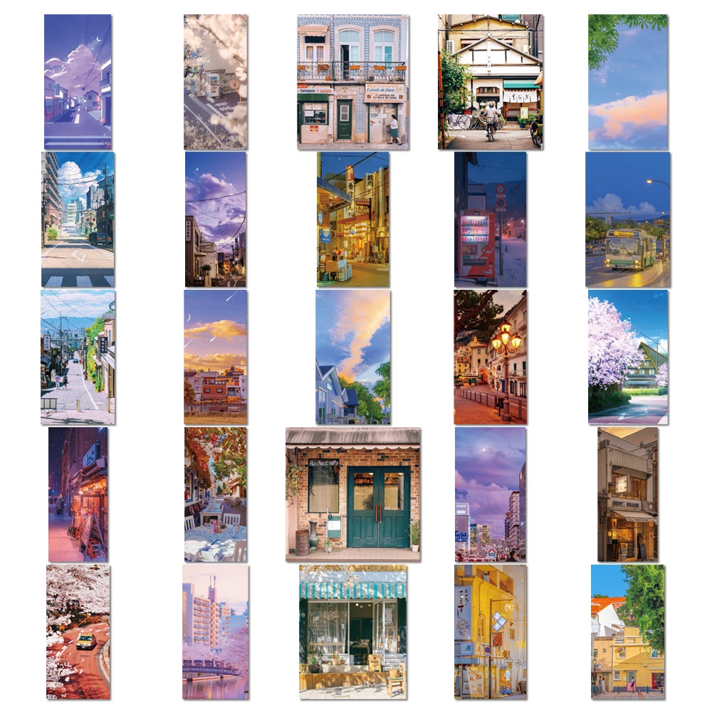 Bộ 10/30/50 Miếng Dán Chống Thấm Nước Hình Phong Cảnh Đường Phố Trang Trí Ván Trượt/Guitar/Guitar Trẻ Em