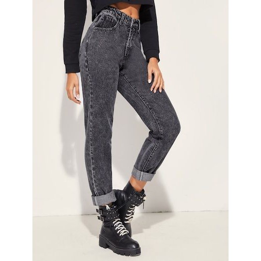 Quần Baggy Jeans Nữ Lưng Cao Màu Đen B-07