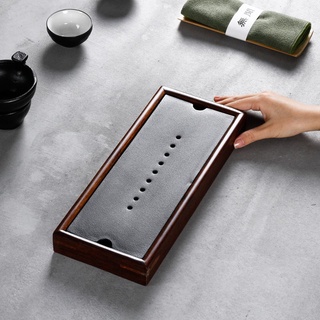 Khay trà gỗ mun mặt đá