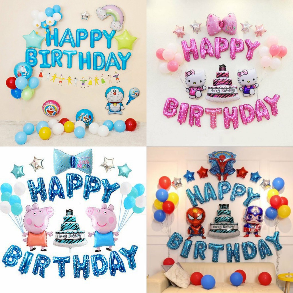 Bóng trang trí sinh nhật siêu nhân heo peppa doremon công chúa kitty cho bé trai và bé gái