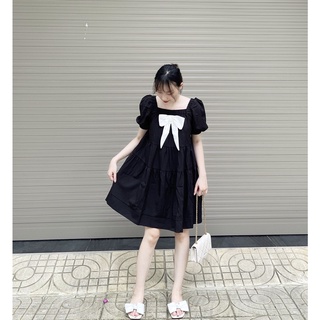 Váy bầu dáng dài mùa hè chất đũi màu đen