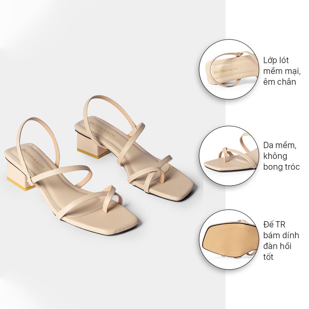 Giày sandal cao gót mũi vuông đế vuông phối dây mảnh cao gót 5cm,thời trang công sở đi chơi dự tiệc đi cưới,nude