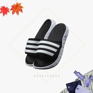 [Full Box] Dép Quai Ngang Thể Thao Adjdas Duramo SL Slide - Đen Sọc Trắng - Xanh Navy