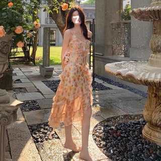 Đầm hai dây hoa xẻ tà tầng chéo ngọt ngào, váy hai dây đi biển