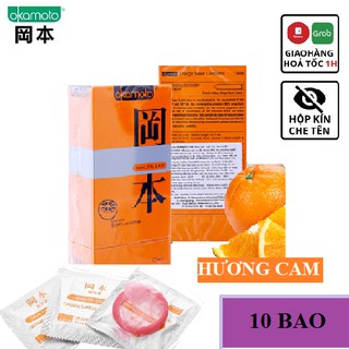 Bao Cao Su Okamoto  Orange Lubricated [HƯƠNG CAM][CHÍNH HÃNG] ,(10 Cái), BCS Siêu mỏng_ tình yêu mặn nồng thêm say
