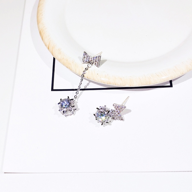 [Jiudolan] Khuyên Tai Kẹp Nơ Bằng Bạc Zircon Tinh Tế