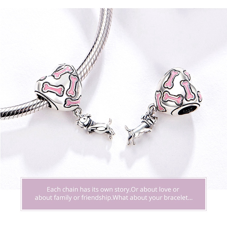 Hạt Charm Bamoer Bạc Hình Chú Chó Tráng Men Dùng Làm Trang Sức Cho Nữ