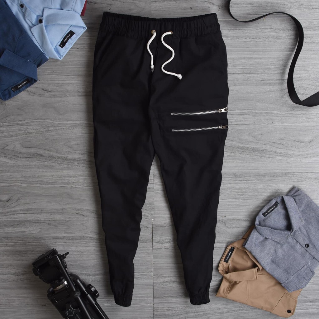 Quần jogger cá tính vải co dãn có khóa bạc