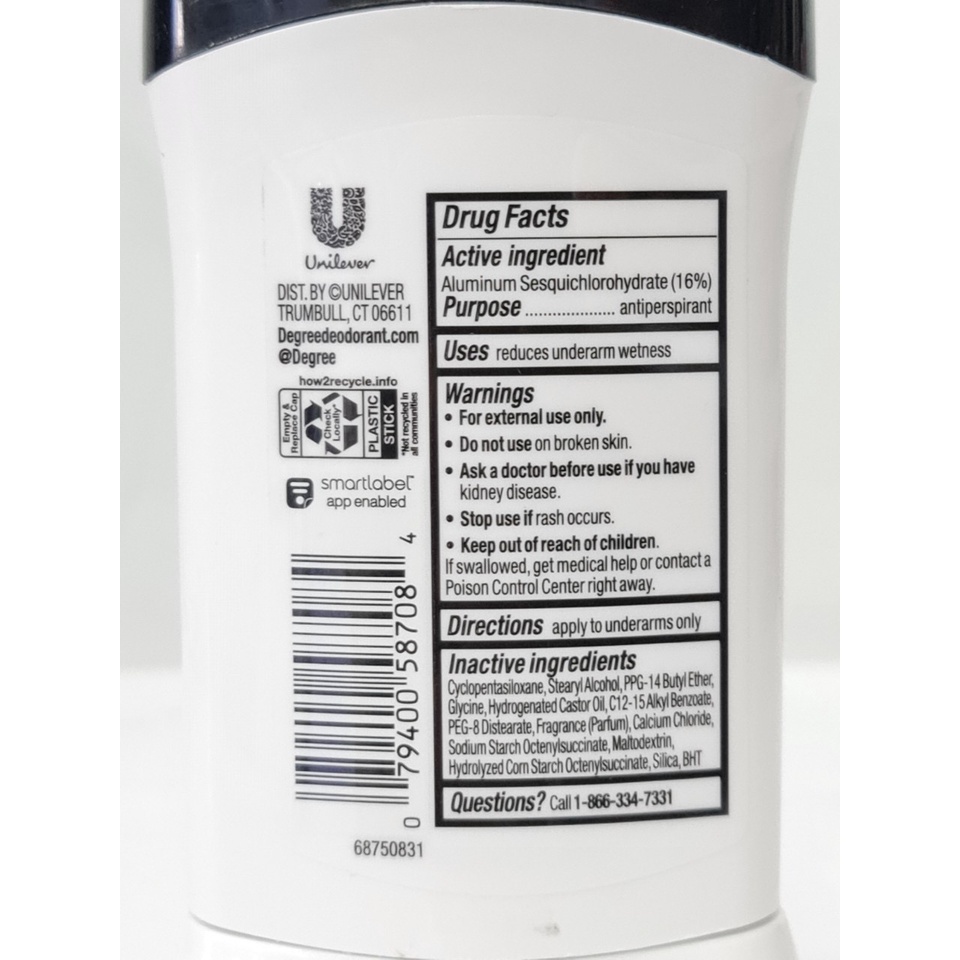 Lăn Sáp Nam Khử Mùi Chống Ố Vàng Áo Degree Men Motionsense Ultra Clear Black And White 76g USA
