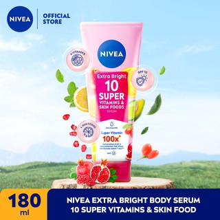 Image of NIVEA Extra Bright Body Serum 10 Super Vitamin & Skin Food + Niacinamide SPF15 180mL | Menyamarkan Flek Hitam dalam 7 Hari