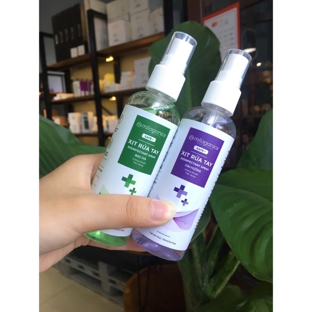Bộ Xịt rửa tay duyệt khuẩn oải hương và bạc hà Milaganics 100ml/chai