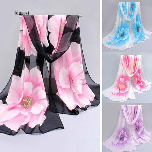 ☆Túi Xách Cỡ Lớn Thiết Kế Giản Dị Thời Trang☆Khăn Choàng Nữ, In Hoa, Vải Chiffon, Dài, Mềm Mại,