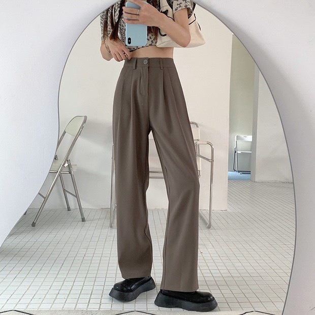 Quần ống rộng cạp cao KA chất kaki 2 da mềm mịn co dãn, có size M và L, clothes ullzang hack dáng hot
