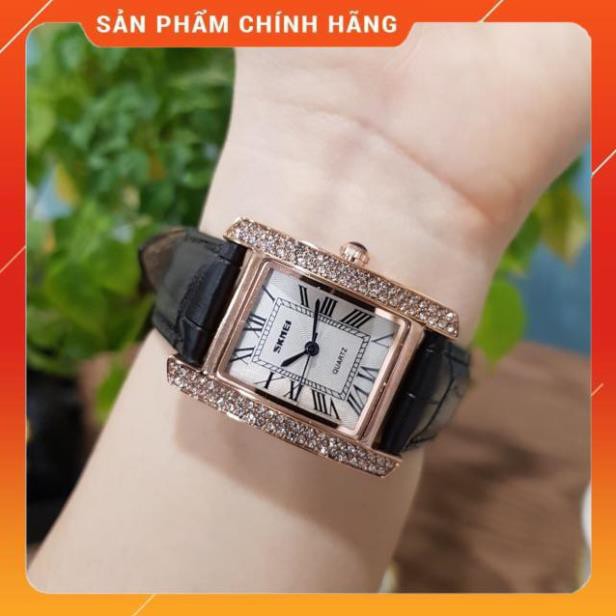 Hot!!! Đồng hồ nữ dây da SKMEI quyến rũ đồng hồ nữ mặt vuông đính đá dây da chính hãng chống nước Tony Watch 68 giá re