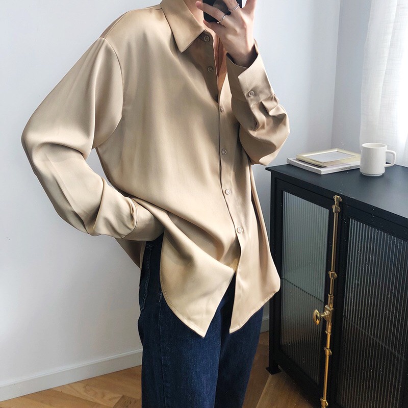 Áo sơ mi nam dài tay Unisex chất vải lụa cao cấp không nhăn không xù kiểu dáng Hàn Quốc