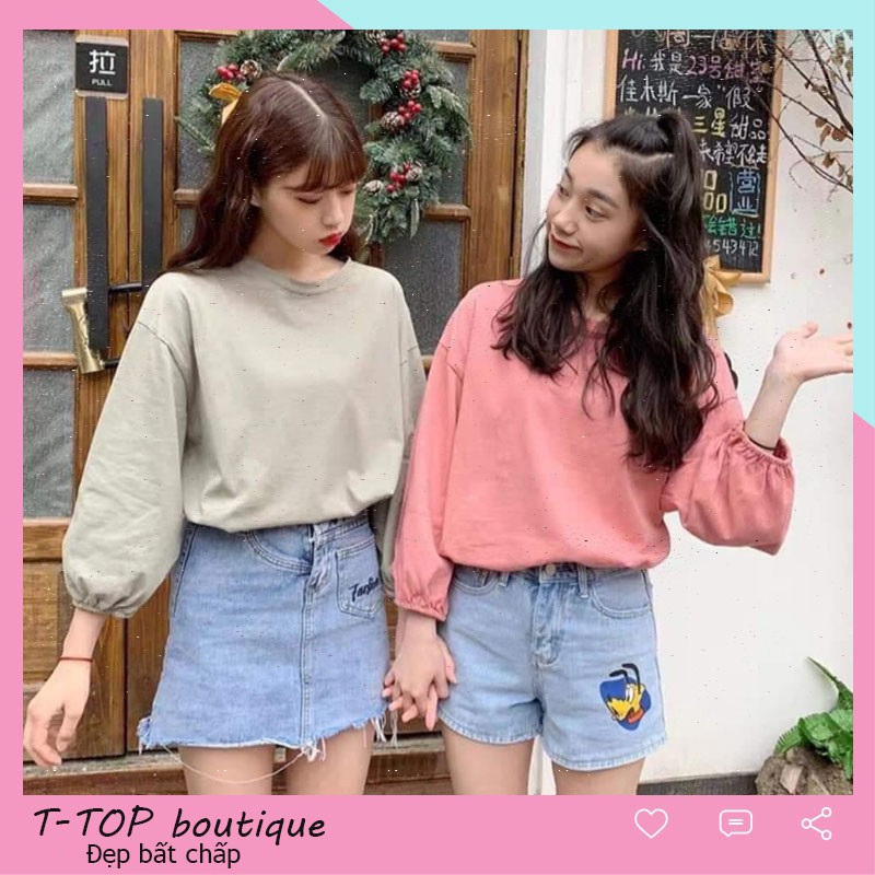 Áo nỉ nữ sweater dài tay trơn Thu Đông bo chun tay | BigBuy360 - bigbuy360.vn