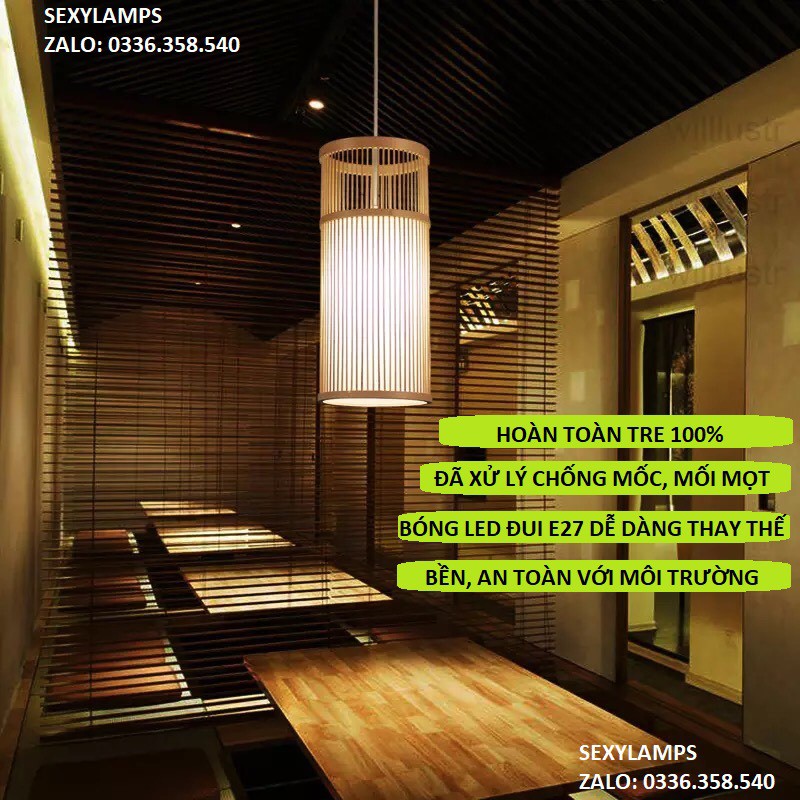ĐÈN THẢ MÂY TRE ĐAN HÌNH TRỤ