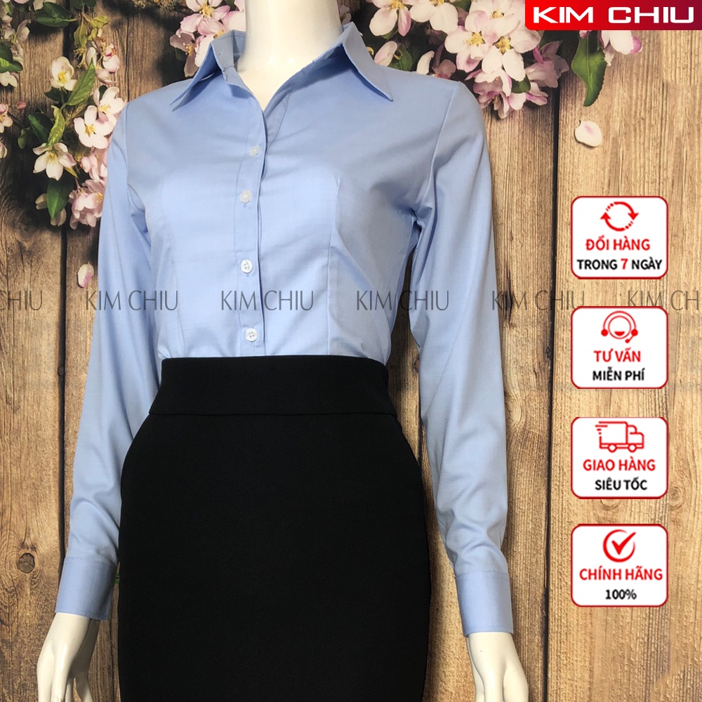 Áo Sơ Mi Nữ Công Sở KIM CHIU Form Mai An Cao Cấp Màu Xanh Tay Dài Vải Sợi Tre Siêu Thoáng Đẹp Ít Nhăn Co Giãn Tốt SMTD02