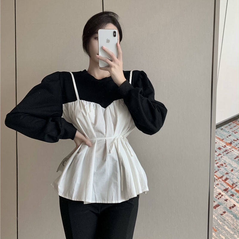 COZOK Áo Sơ Mi Tay Dài Dáng Ôm Phối Dây Thắt Cá Tính Trẻ Trung Hợp Thời Trang