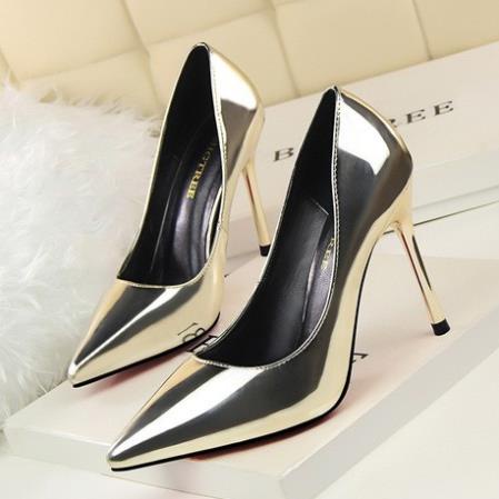 Giày cao gót thời trang 9cm gót nhọn da bóng. Giày nữ cao mũi nhọn. j