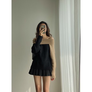Áo len trễ vai phối tay oversized