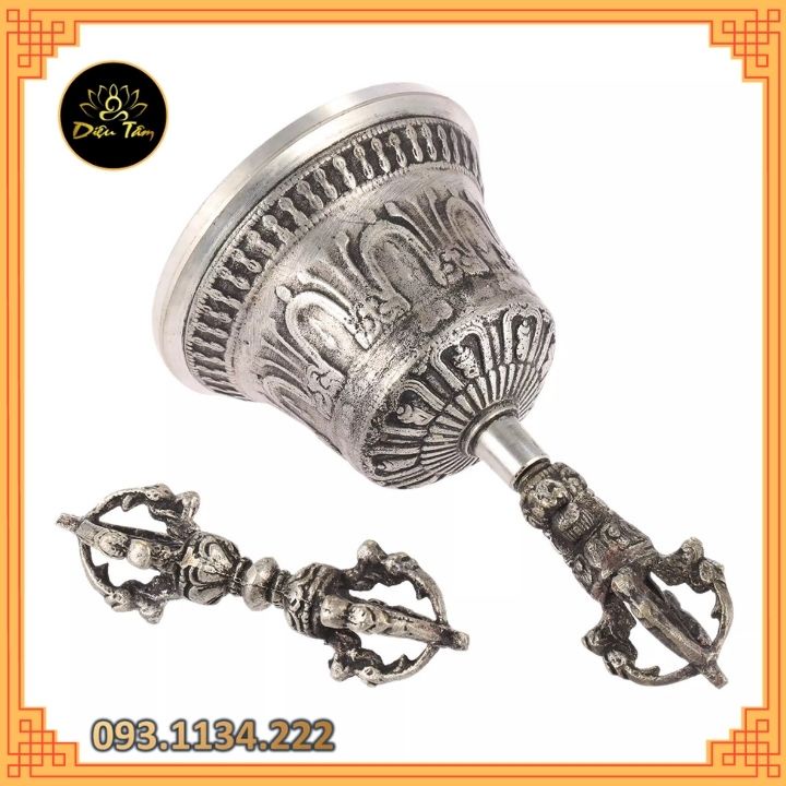 Linh chử chuông chày kim cang đồng mạ bạc Tây Tạng Vajra