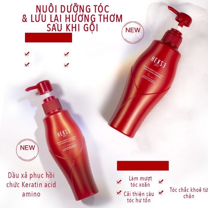 Cặp dầu gội xả HEXZE Keratin amino acid mềm suôn tóc, nuôi dưỡng tóc, bóng tóc