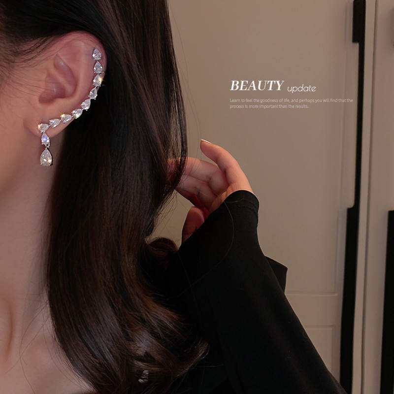 Bông tai mạ bạc 925 dạng kẹp đính đá zircon kiểu dáng Hàn Quốc