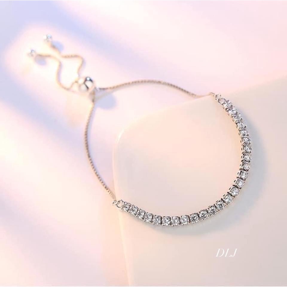 Lắc tay bạc nữ, lắc tay dải đá chốt dây rút điều chỉnh nhiều cỡ tay - Kho sỉ bạc Nhất Linh