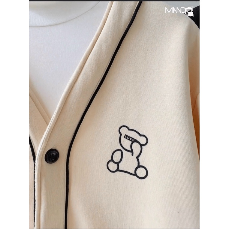 Áo Khoác Cardigan Nam Nữ Chất Vải Cao Cấp Thêu Gấu Nổi thiết kế độc lạ 1 hàng nút chất lừ
