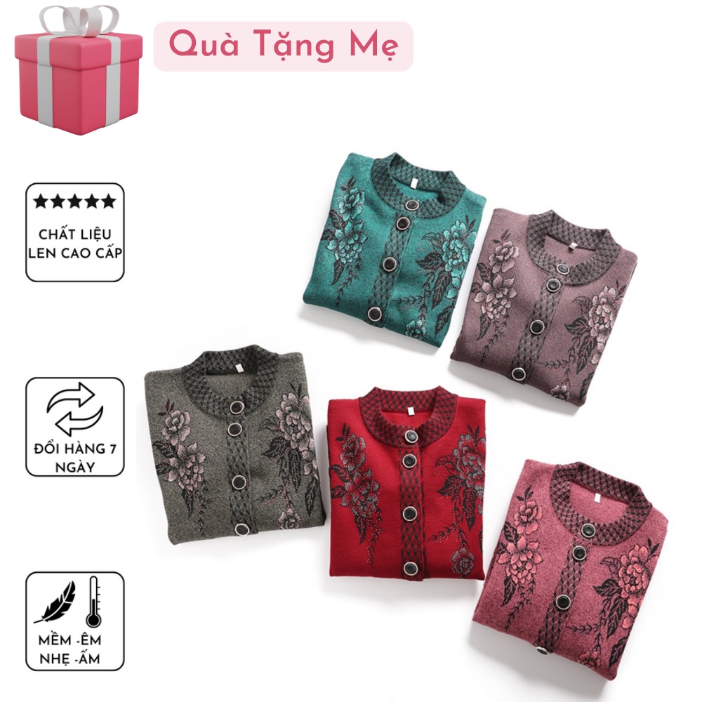Áo len cardigan cài cúc Quảng Châu cho Mẹ Bà