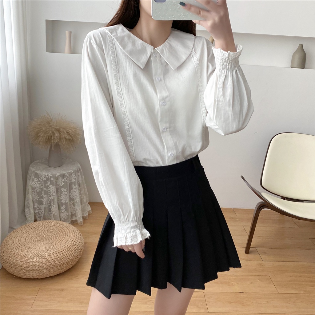 Áo Sơ Mi Trắng Tay Dài Cổ Búp Bê Thời Trang Mùa Xuân Cho Nữ
