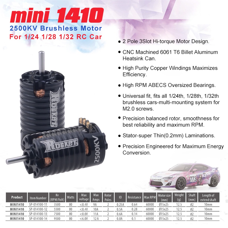 Động Cơ Không Chổi Than Thu Nhỏ 1410 2500kv 3500kv 5500kv 7500kv 9500kv Cho Xe Hơi Điều Khiển Từ Xa 1/24 1/28 1/32