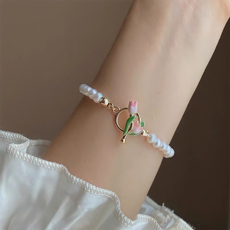 Vòng cổ/ vòng tay ngọc trai nhân tạo charm tulip