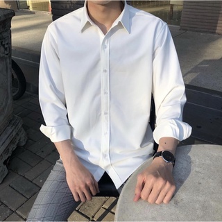 Áo sơ mi Nam phom suông dài tay, vải lụa ít nhăn, phong cách hàn quốc [Silk White Shirt]